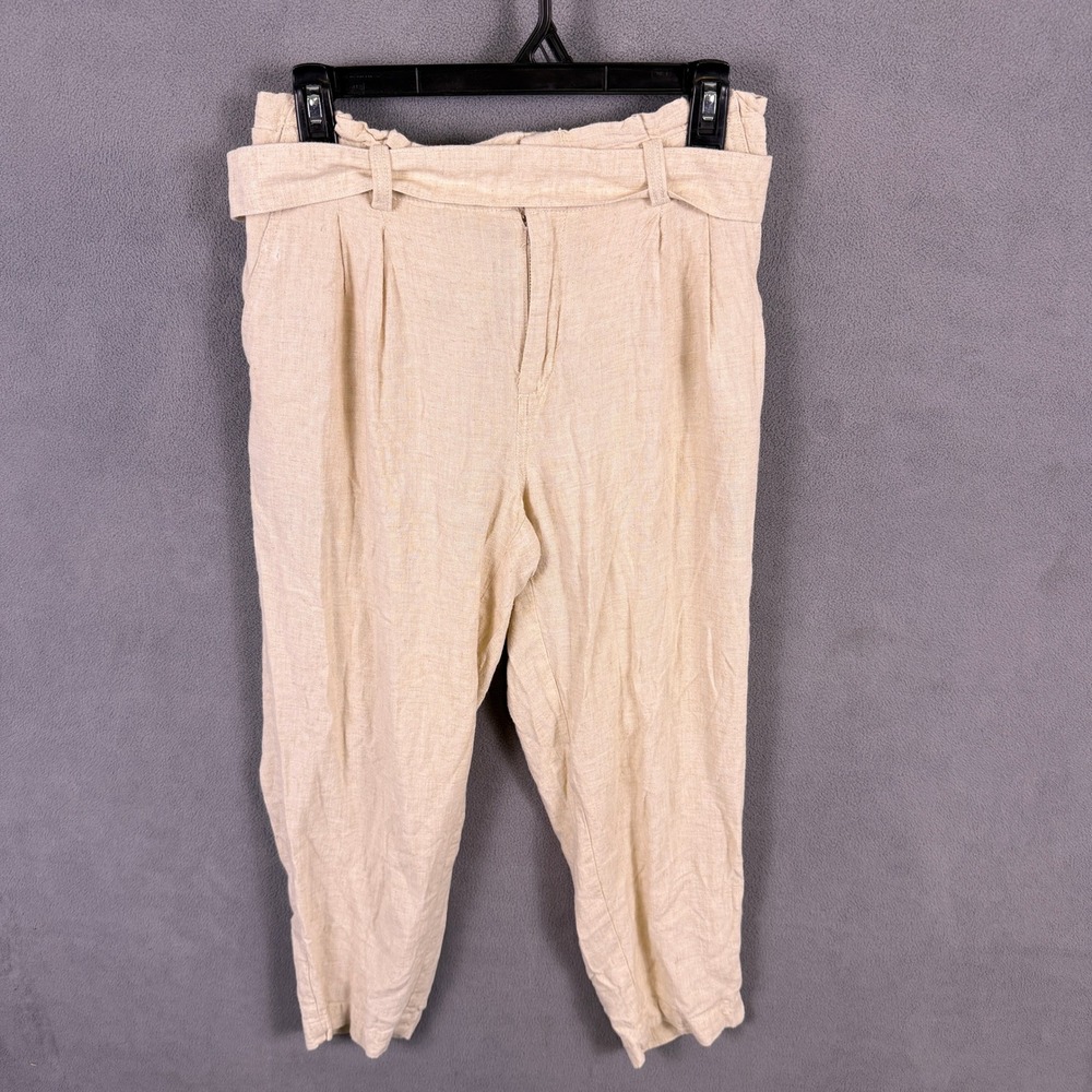 LOFT Pants Womens S P Beige Linen Rayon Blend Paperbag‎ Waist Cropped Casual